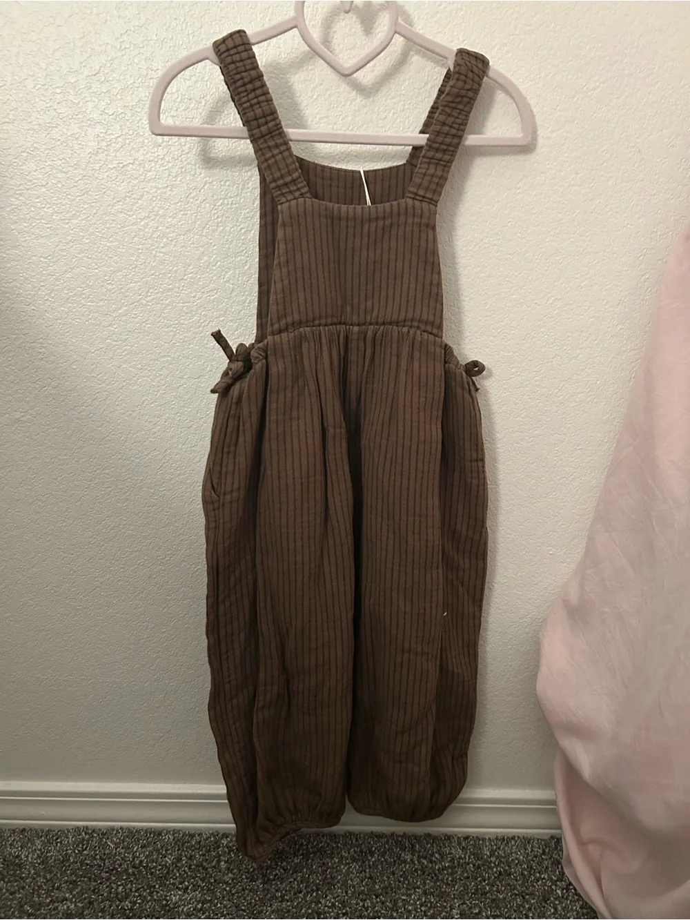 Zara Brown Ribbed Kids Overalls with Side Ties